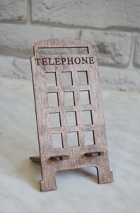 Дерев'яна підставка для смартфона, телефону з гравіруванням "Телефонна будка"