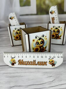 Підставка для ручок + лінійка. Подарунок школяру. Набір для першокласника