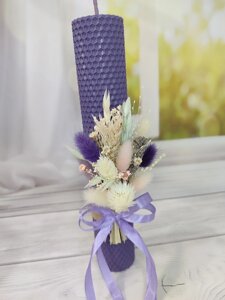 Натуральна свічка з вощини із сухоцвітом, 26*5см