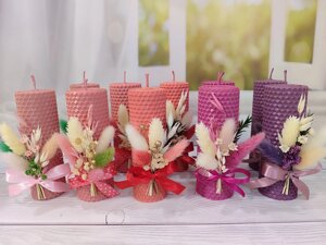 Медова свічка із вощини з весняним декором, 13*5см