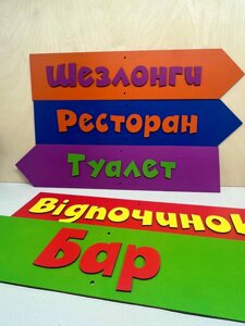 Дерев'яний вказівник, табличка, вивіска для готельно-ресторанного комплексу