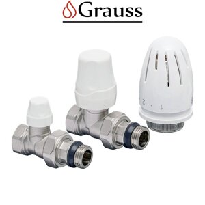 Комплект кранів для підключення радіатора прямий 1/2 з термоголовкою серія LUX, Grauss