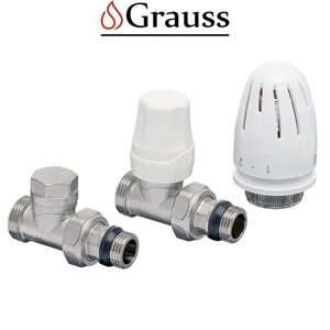 Комплект кранів для підключення радіатора прямий 3/4*1/2 з термоголовкою серія LUX, Grauss