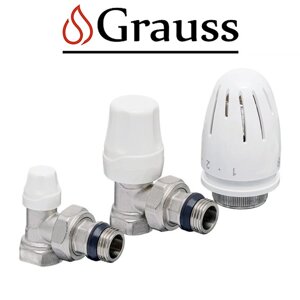 Комплект кранів для підключення кутовий радіатора 1/2 з термоголовкою серія LUX, Grauss