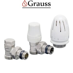 Комплект кранів для підключення радіатора кутовий 3/4*1/2 з термоголовкою серія LUX, Grauss