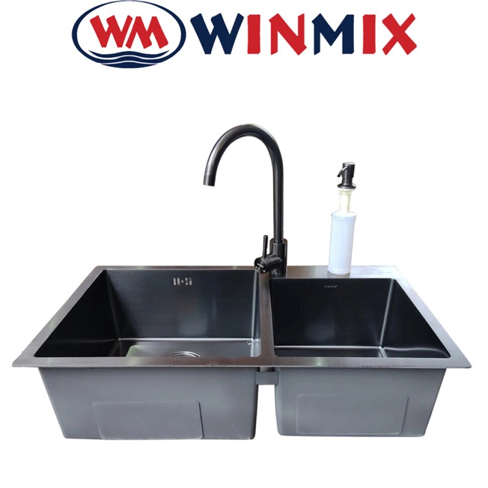 Кухонна мийка Winmix SET 7843 D-220x1.0-PVD-BLACK (зі змішувачем, диспенсером) від компанії Модна Хата - фото 1