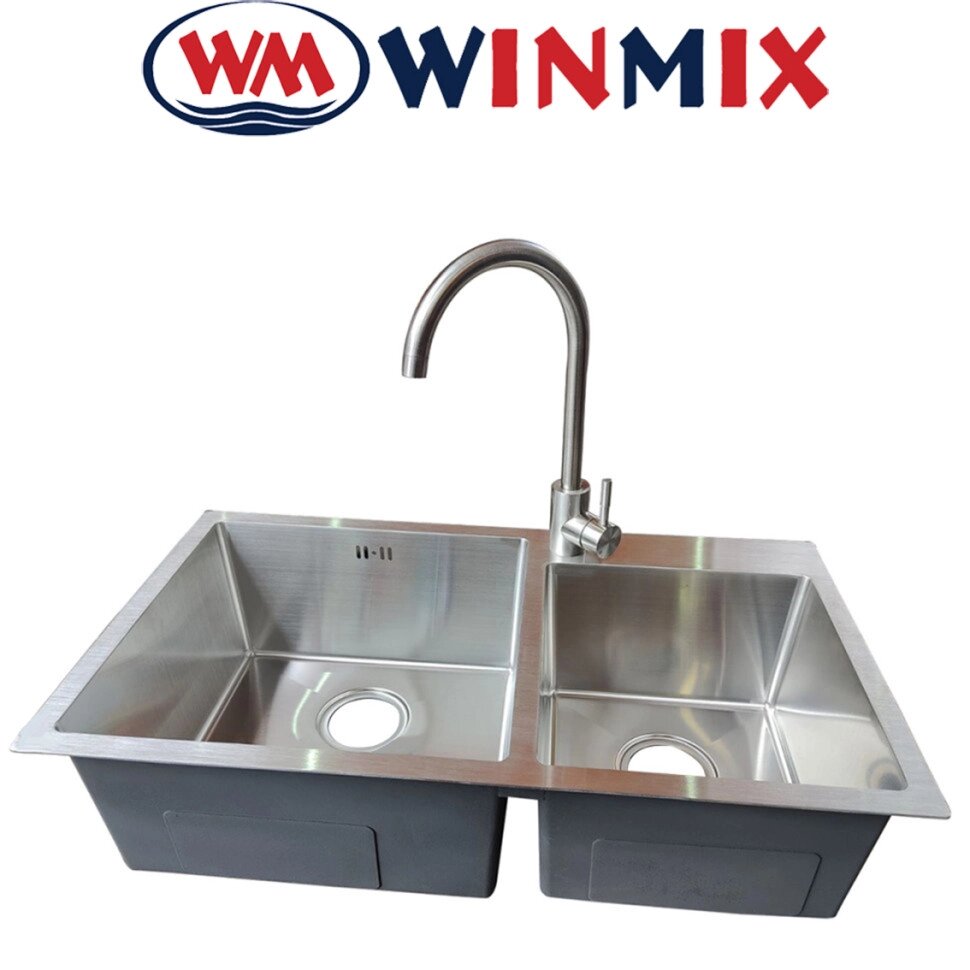 Кухонна мийка Winmix SET 7843 D-220x1.0-SATIN (зі змішувачем, диспенсером, сушінням у комплекті) від компанії Модна Хата - фото 1