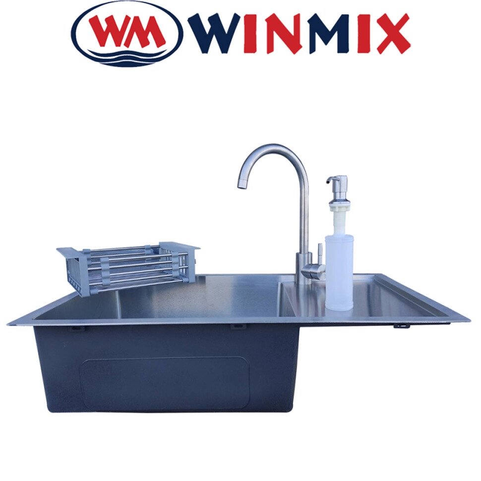 Кухонна мийка Winmix SET 7844-200x1-SATIN (зі змішувачем, диспенсером, сушінням у комплекті) від компанії Модна Хата - фото 1