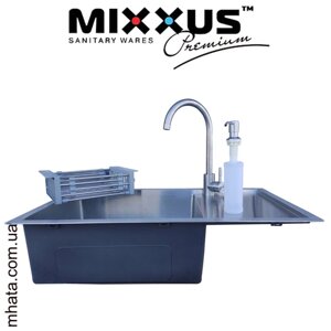 Кухонна мийка Mixxus SET7844-200x1-SATIN (зі змішувачем, диспенсером, сушінням у комплекті)