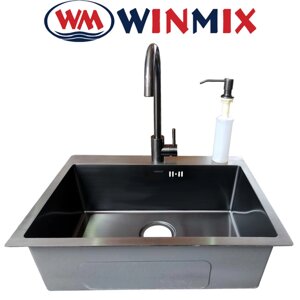 Кухонна мийка Winmix SET 6045-200x1.0-PVD-BLACK (зі змішувачем, диспенсером у комплекті)