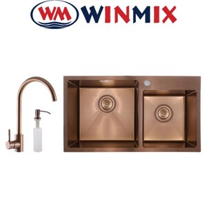 WinMix Set 7843 D-220x1.0-PVD-бронзова кухонна раковина (зі змішувачем, дозатор)