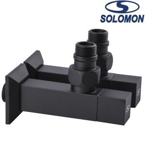 Набір кран напівоборотний кутовий з американкою Solomon LUX 1/2″ CUBE BLACK 8888 1 уп, Польща (на замовлення)