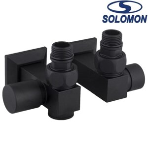 Набір кран вентильний кутовий з американкою Solomon LUX 1/2″1 уп.) CUBE BLACK 8888 ТЕН, Польща (на замовлення)