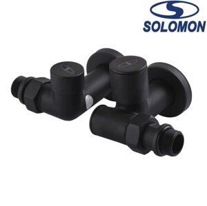 Набір кран вентильний кутовий із американкою Solomon LUX 1/2″ 7777 TEN 2 шт. BLACK, Польща