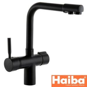 Змішувач для кухні Вухо HAIBA HANS BLACK-021 з додатковим краном під осмос (чорний)