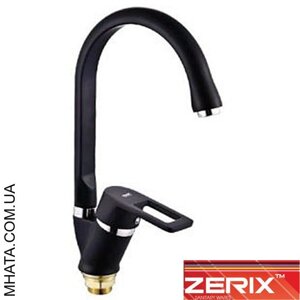 Змішувач для кухні вухо на гайці Zerix Z5130-6 Black (Chr-011)