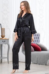 Домашній костюм жіночий комплект 3 в 1 атласний шовк брюки жакет топ Dorothy 8708 Mia-Amore