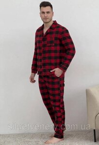 Чоловічий домашній одяг з довгим рукавом сорочка штани / Піжама фланелева чоловіча в клітинку Cosy