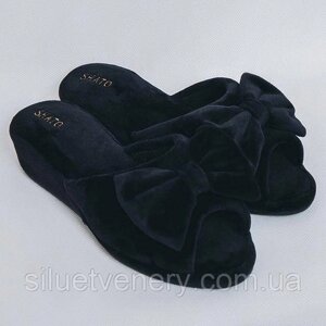 Жіночі домашні тапочки велюрові Shato, чорний, відкритий носок