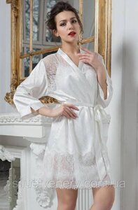 Жіночий халат мереживний з поясом білий жаккард Princess 8043 Mia-Amore
