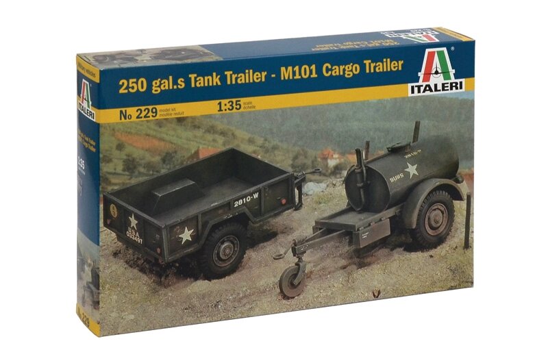 250 gal. s Tank Trailer - M101 Cargo Trailer. 1/35 ITALERI 229 від компанії Хоббінет - збірні моделі - фото 1