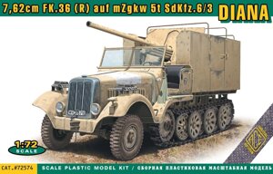 7,62Cm FK. 36 (R) auf mZgkw 5t. Збірна модель німецької 5-т. САУ "Діана" в масштабі 1/72. ACE 72574