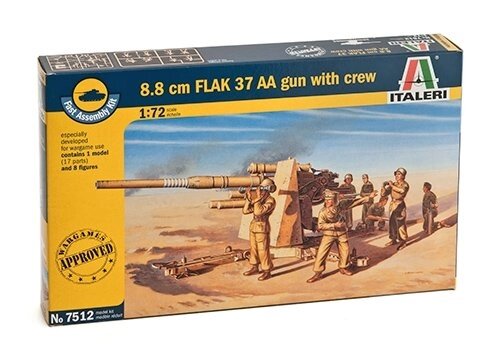 8,8 См FLAK 37 AA Gun. Збірна модель німецького знаряддя в масштабі 1/72. ITALERI 7512 від компанії Хоббінет - збірні моделі - фото 1