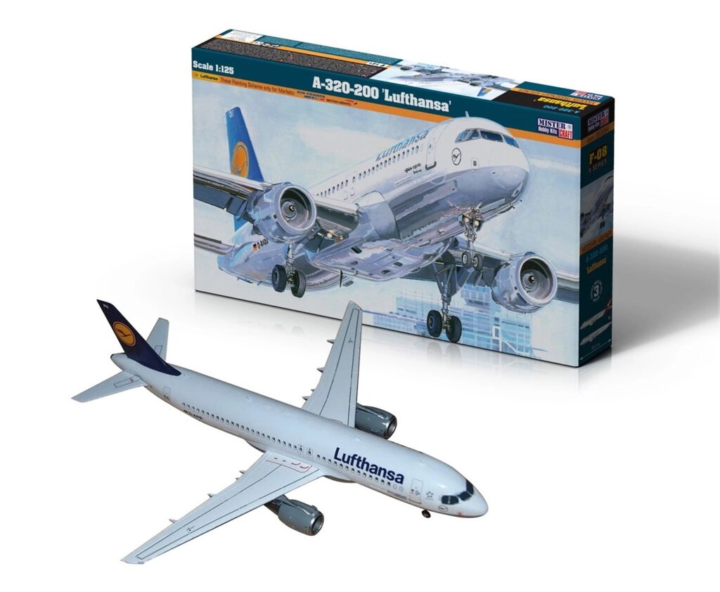 A-320-200 Lufthansa. Збірна модель авіалайнера. 1/125 MISTER CRAFT F-08 від компанії Хоббінет - збірні моделі - фото 1