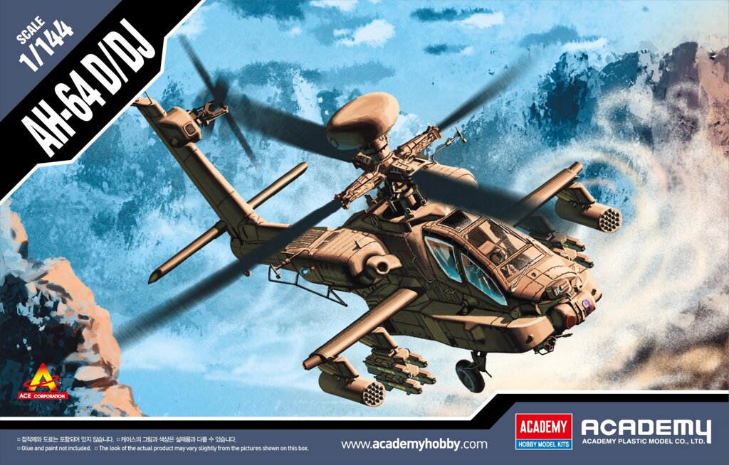 AH-64D/DJ Apache. Збірна модель американського гелікоптера у масштабі 1/144. ACADEMY 12625 від компанії Хоббінет - збірні моделі - фото 1