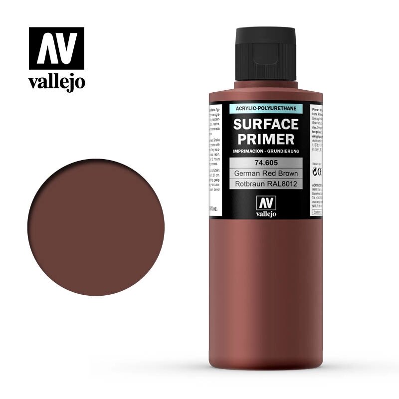 Акрил-поліуретанова грунтовка Німецький червоно-коричневий RAL8012. 200 мл. VALLEJO 74605 від компанії Хоббінет - збірні моделі - фото 1