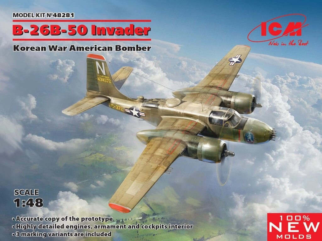 B-26B-50 "Інвейдер". Збірна модель американського бомбардувальника. 1/48 ICM 48281 від компанії Хоббінет - збірні моделі - фото 1