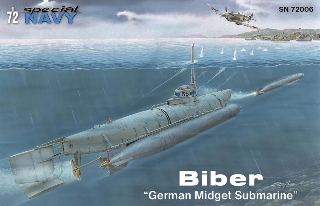 Biber "German Midget Submarine". Сборная модель подводной лодки в масштабе 1/72.  SPECIAL HOBBY SN72006 ##от компании## Хоббинет - сборные модели - ##фото## 1