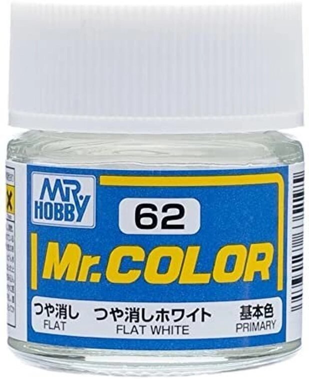 Біла матова фарба для збірних пластикових моделей 10 мл. MR. COLOR C62 від компанії Хоббінет - збірні моделі - фото 1