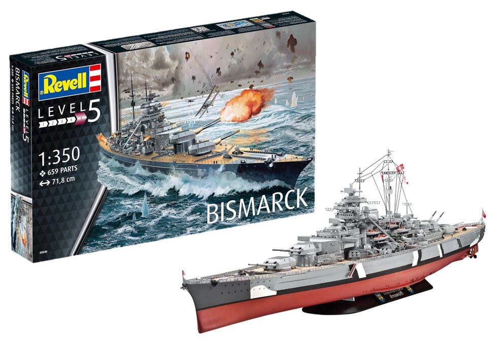 BISMARCK. Сборная модель военного корабля в масштабе 1/350. REVELL 05040 ##от компании## Хоббинет - сборные модели - ##фото## 1