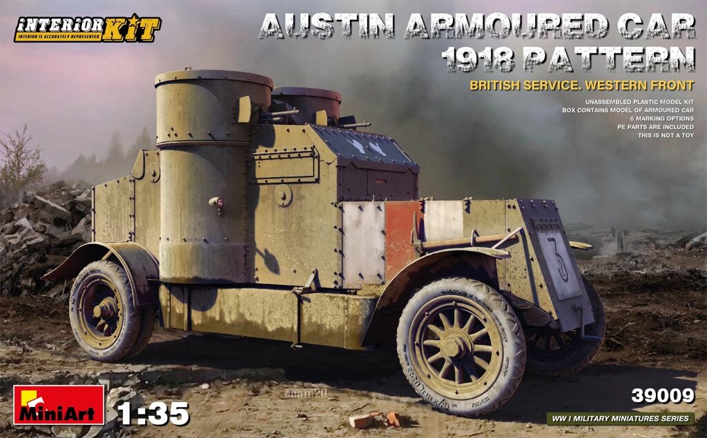 Британський броньований автомобіль AUSTIN 1918, с інтер'єром. Західний фронт. 1/35 MINIART 39009 від компанії Хоббінет - збірні моделі - фото 1