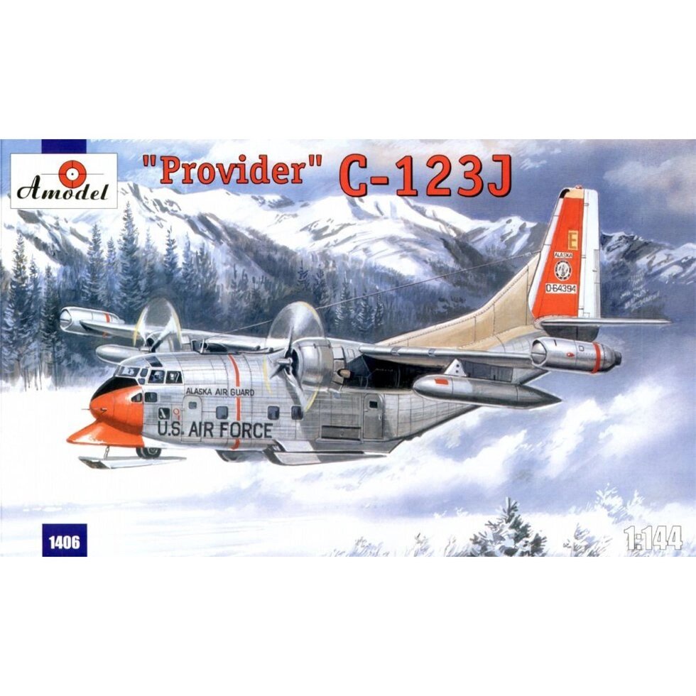 C-123J «PROVIDER». Збірна модель транспортного літака ВПС США. 1/144 AMODEL 1406 від компанії Хоббінет - збірні моделі - фото 1