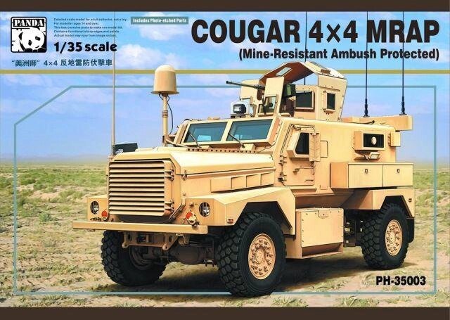 COUGAR 4X4 MRAP. Збірна модель американського бронеавтомобіля. 1/35 PANDA HOBBY PH-35003 від компанії Хоббінет - збірні моделі - фото 1
