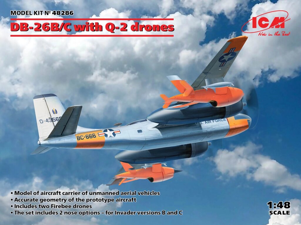 DB-26B / C з 2 безпілотними апаратами Q-2A. Збірна модель літака в масштабі 1/48. ICM 48286 від компанії Хоббінет - збірні моделі - фото 1