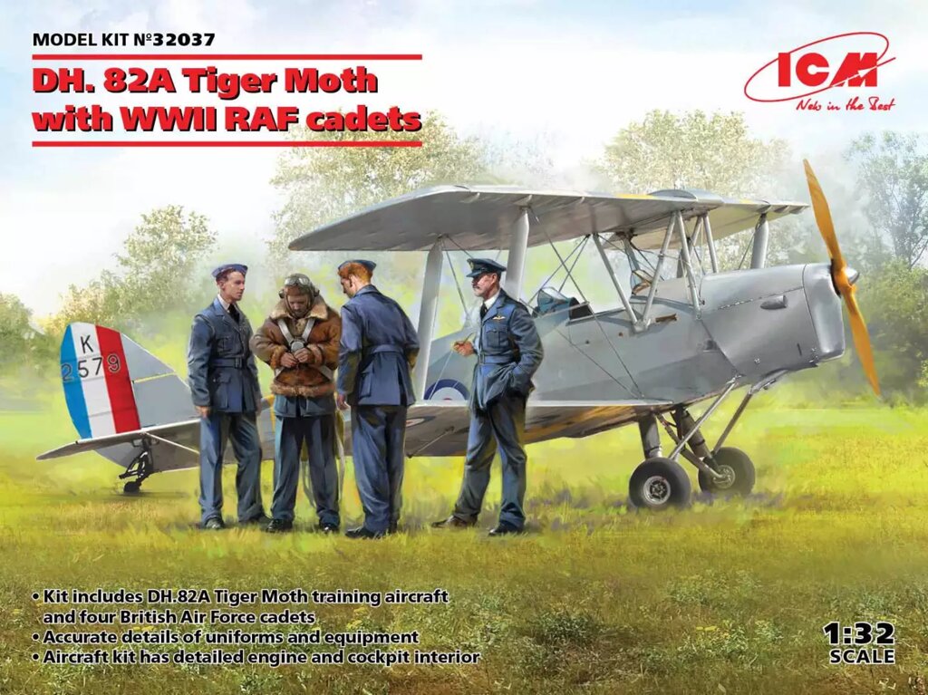 DH. 82A Tiger Moth з курсантами ВПС Великобританії. 1/32 ICM 32037 від компанії Хоббінет - збірні моделі - фото 1