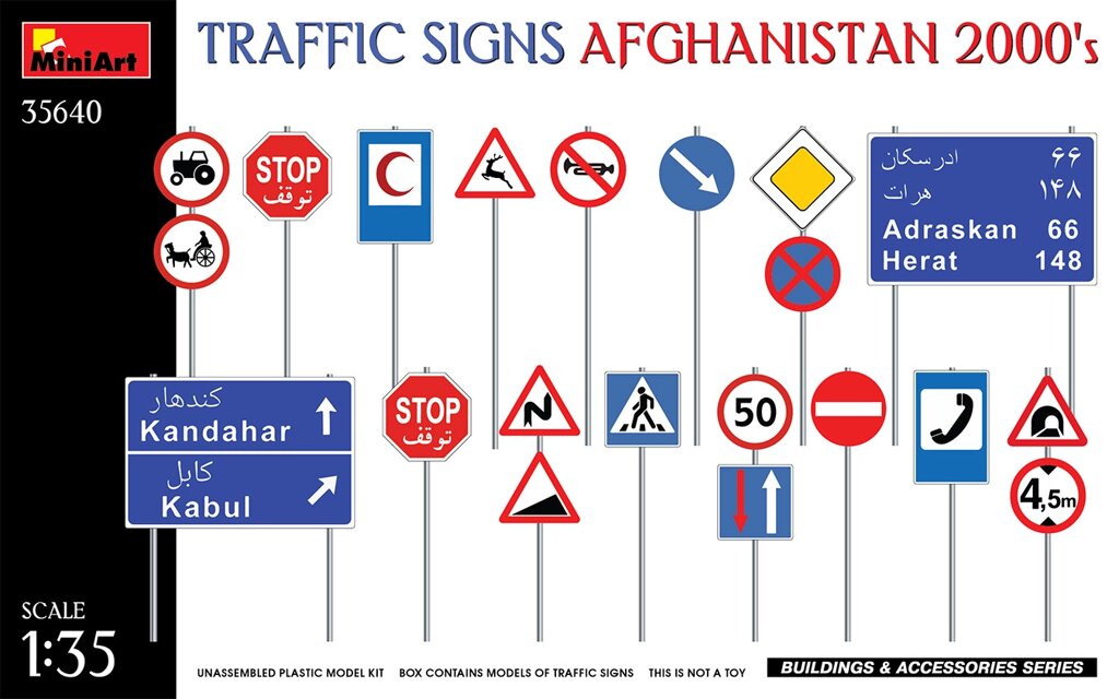 Дорожні знаки Афганістану 2000-х років у масштабі 1/35. MINIART 35640 від компанії Хоббінет - збірні моделі - фото 1
