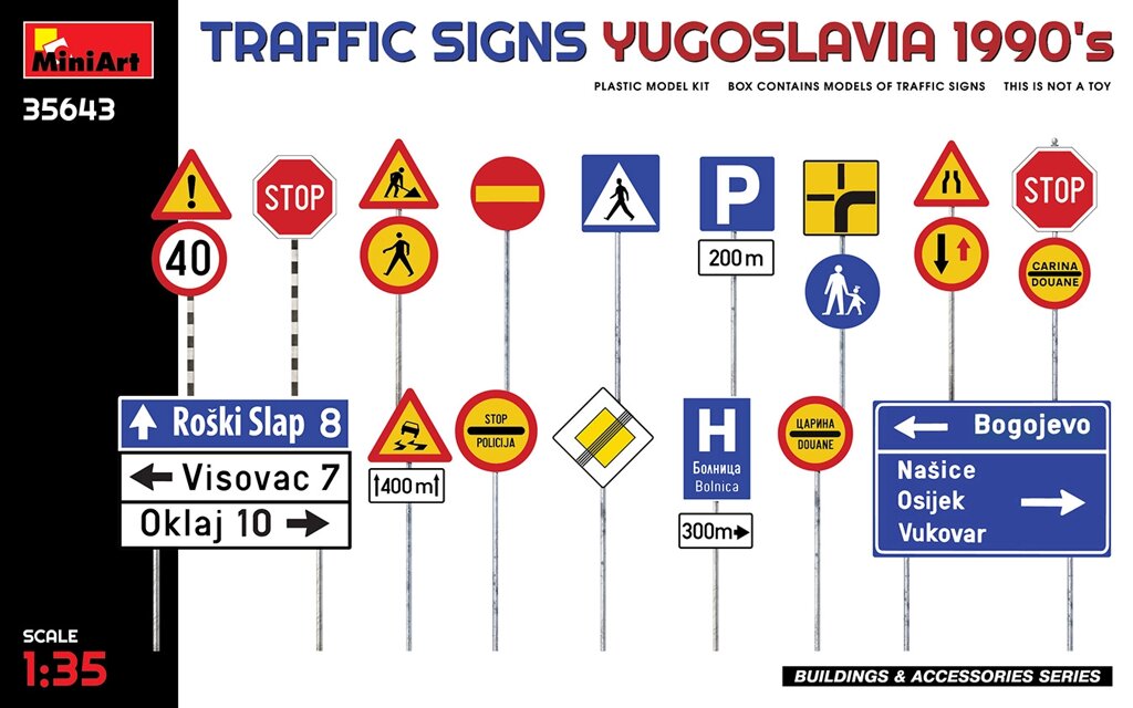 Дорожні знаки (Югославія, 1990-ті рр.). Збірна модель у масштабі 1/35. MINIART 35643 від компанії Хоббінет - збірні моделі - фото 1