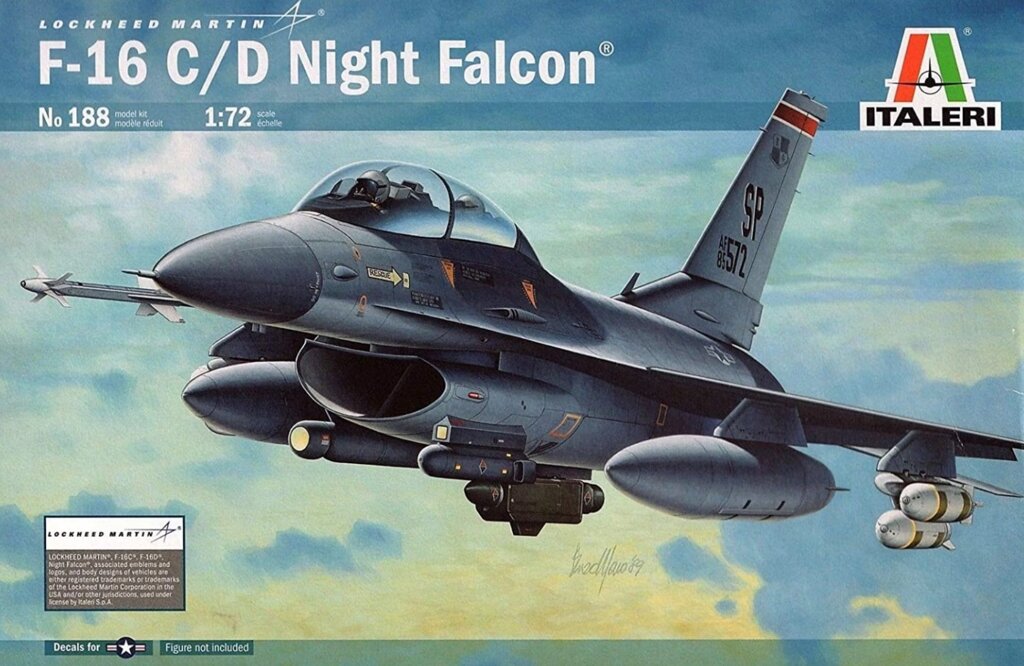 F-16 C/D NIGHT FALCON. Збірна модель літака в масштабі 1/72. ITALERI 188 від компанії Хоббінет - збірні моделі - фото 1