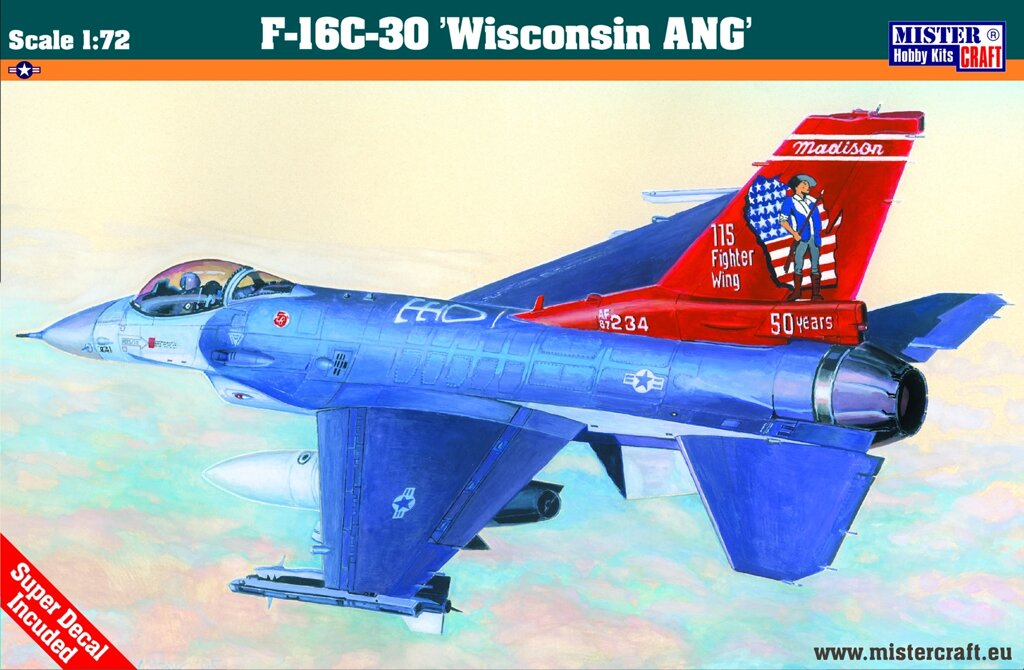 F-16C Block 30 Wisconsin ANG. Збірна модель літака в масштабі 1/72. MISTER CRAFT D-74 від компанії Хоббінет - збірні моделі - фото 1