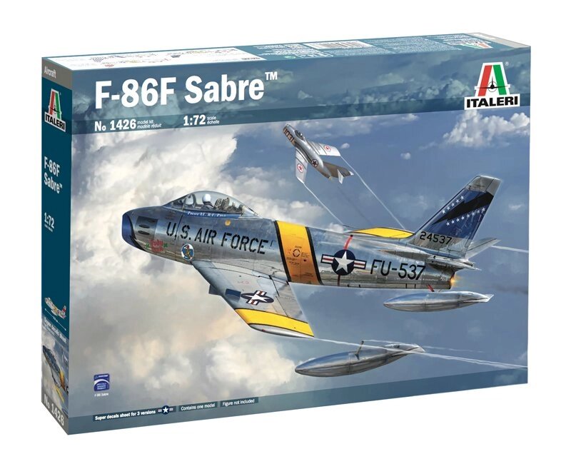 F-86F Sabre. Збірна модель реактивного винищувача в масштабі 1/72. ITALERI 1 426 від компанії Хоббінет - збірні моделі - фото 1