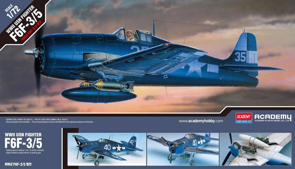 F6F-3/5 HELLCAT. Збірна модель літака у масштабі 1/72. ACADEMY 12418 від компанії Хоббінет - збірні моделі - фото 1