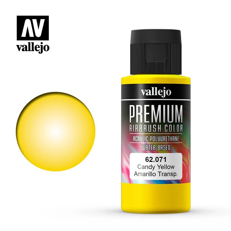 Фарба акрил-поліуретанова прозоро жовта, 60 мл. VALLEJO PREMIUM 62071 від компанії Хоббінет - збірні моделі - фото 1