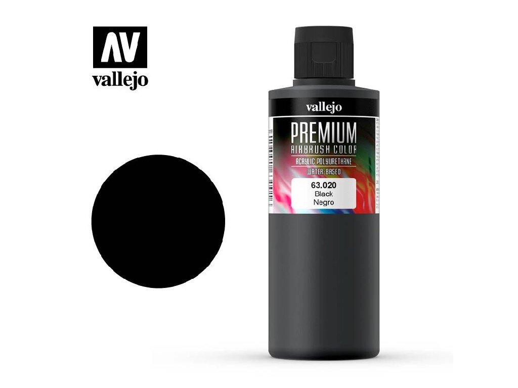 Фарба чорний 200 мл. VALLEJO PREMIUM COLLOR 63020 від компанії Хоббінет - збірні моделі - фото 1