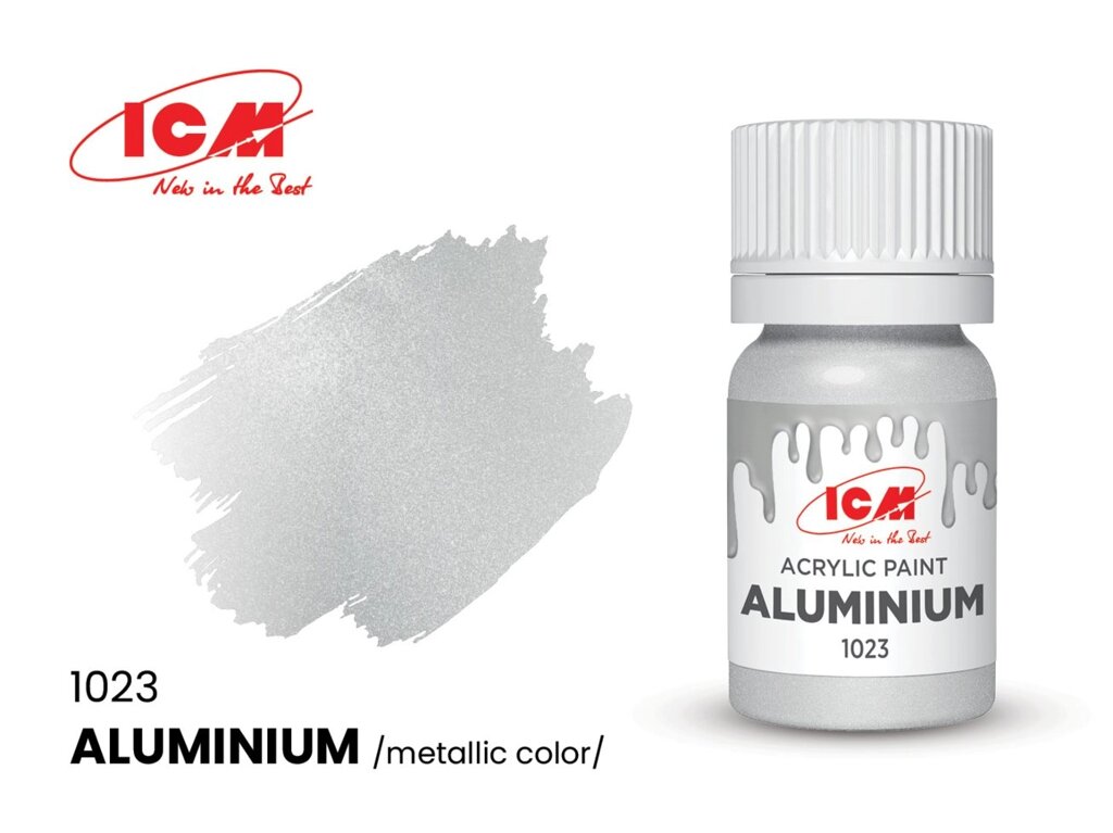 Фарба водорозчинна алюмінієва металік, 12 мл. ICM 1023 від компанії Хоббінет - збірні моделі - фото 1