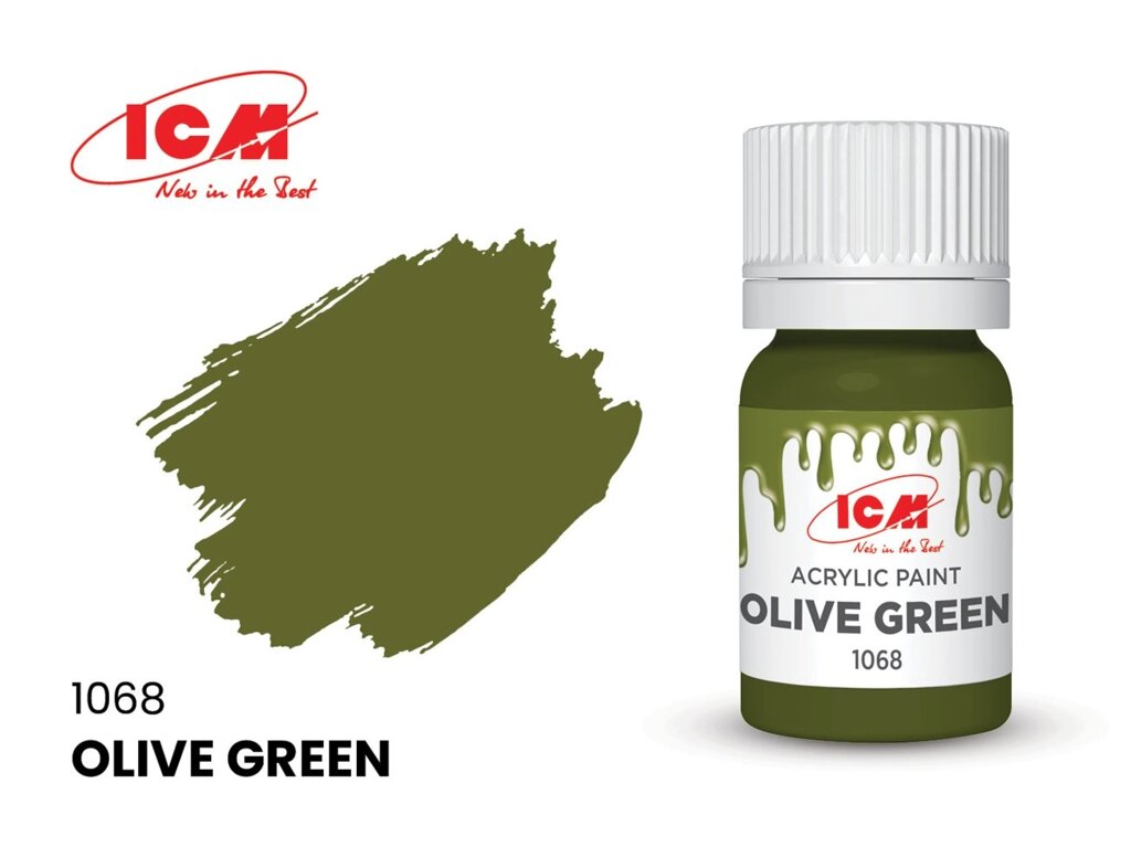 Фарба водорозчинна зелена оливкова, 12 мл. ICM 1068 від компанії Хоббінет - збірні моделі - фото 1