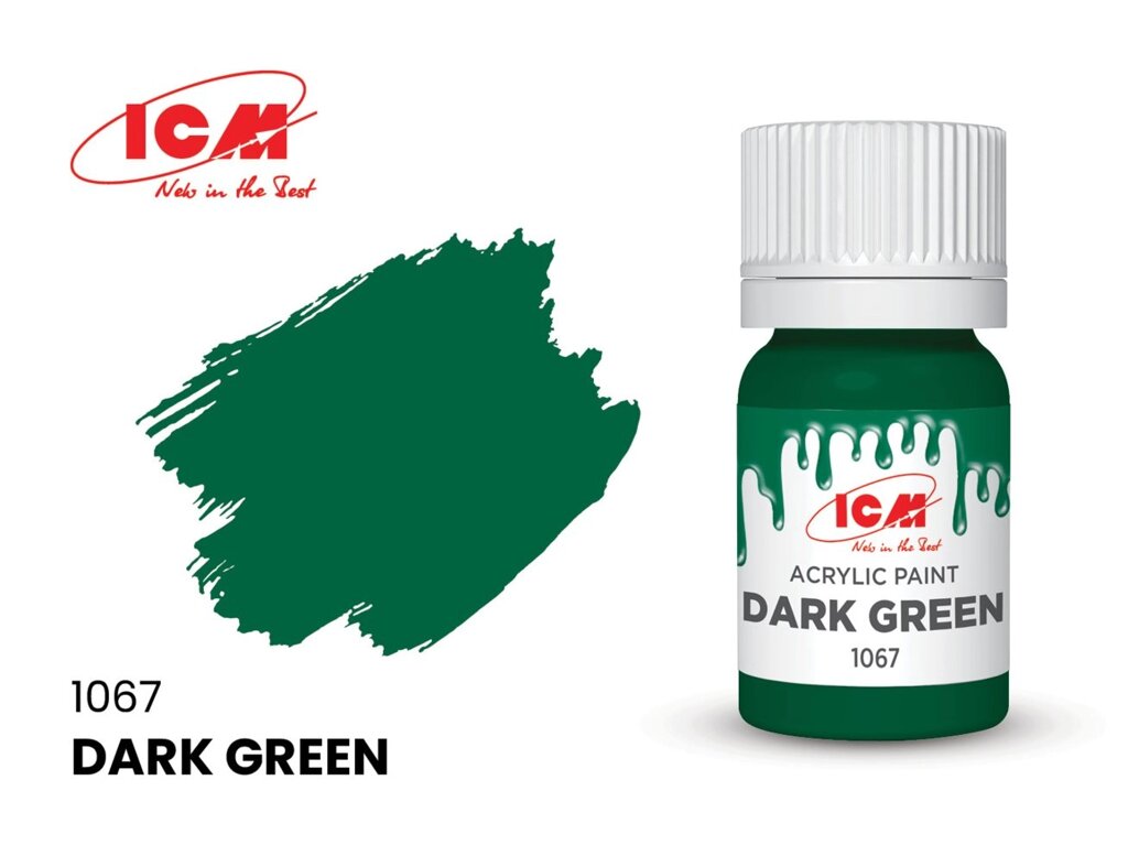Фарба водорозчинна зелена темна, 12 мл. ICM 1067 від компанії Хоббінет - збірні моделі - фото 1